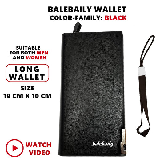 Balebaily Premium Black Long Wallet – Sleek Leather Finish Stylish Men’s Wallet